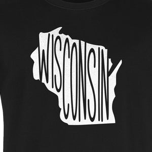 Wisconsin T-Shirt, State Outline Map Graphic for Midwest Residents and Road Trip Souvenirs
