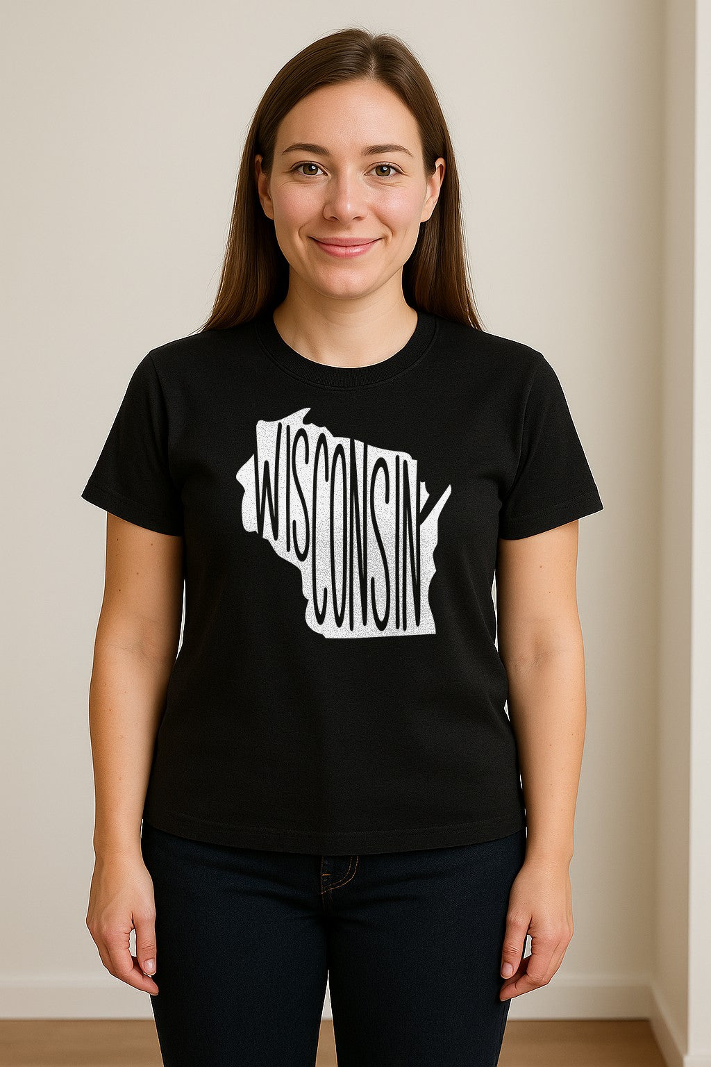 Wisconsin T-Shirt, State Outline Map Graphic for Midwest Residents and Road Trip Souvenirs