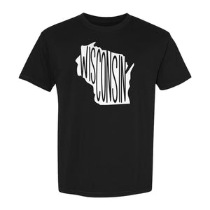 Wisconsin T-Shirt, State Outline Map Graphic for Midwest Residents and Road Trip Souvenirs