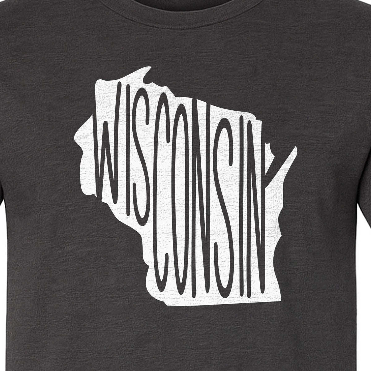 Wisconsin T-Shirt, State Outline Map Graphic for Midwest Residents and Road Trip Souvenirs