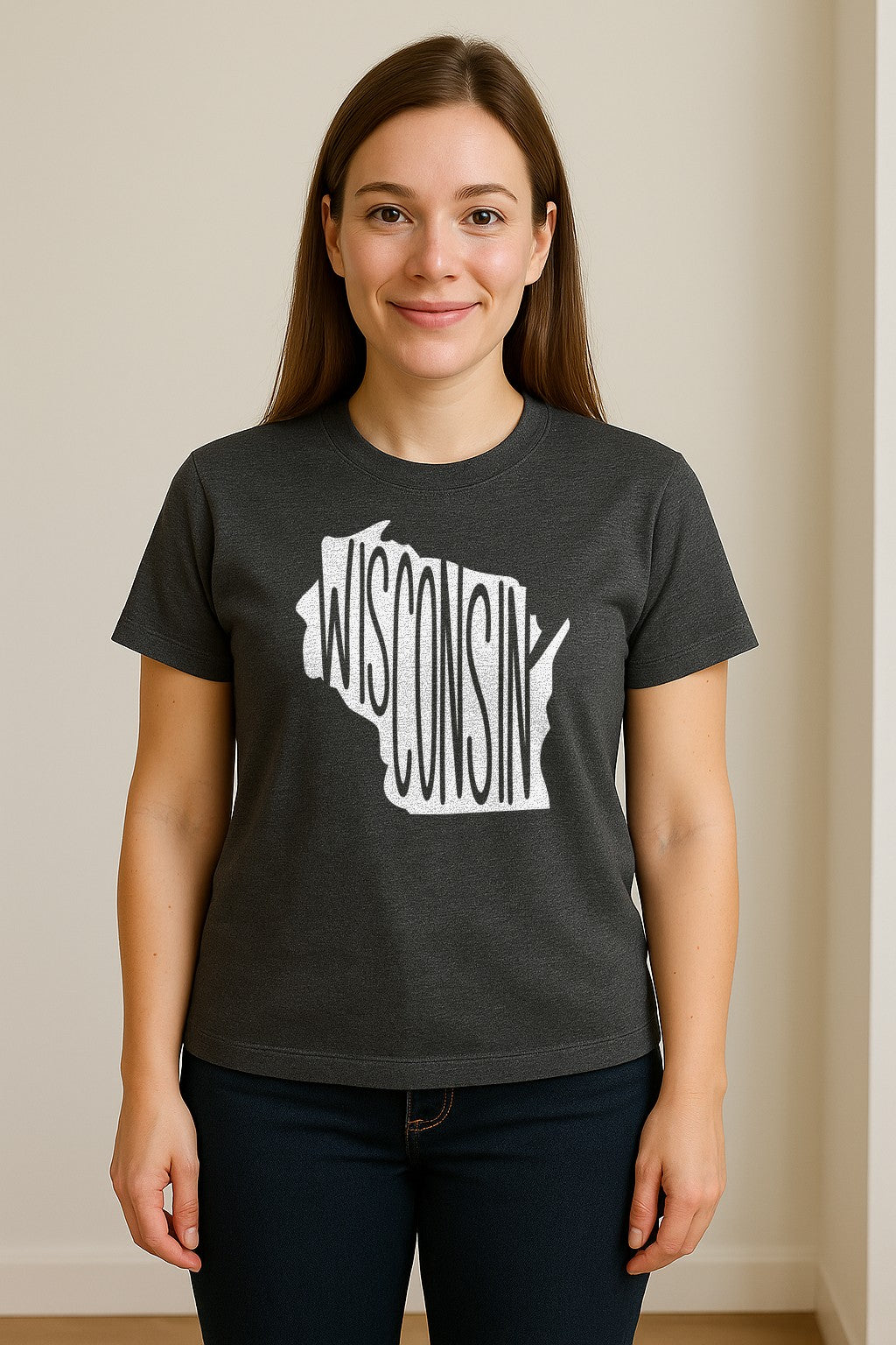 Wisconsin T-Shirt, State Outline Map Graphic for Midwest Residents and Road Trip Souvenirs