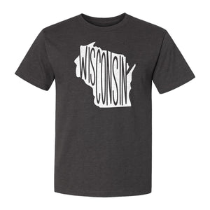 Wisconsin T-Shirt, State Outline Map Graphic for Midwest Residents and Road Trip Souvenirs