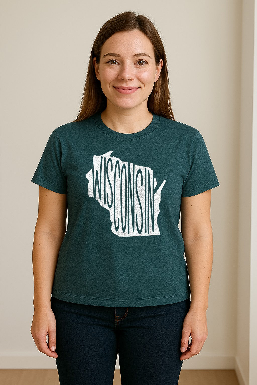 Wisconsin T-Shirt, State Outline Map Graphic for Midwest Residents and Road Trip Souvenirs