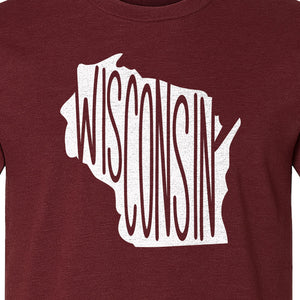 Wisconsin T-Shirt, State Outline Map Graphic for Midwest Residents and Road Trip Souvenirs