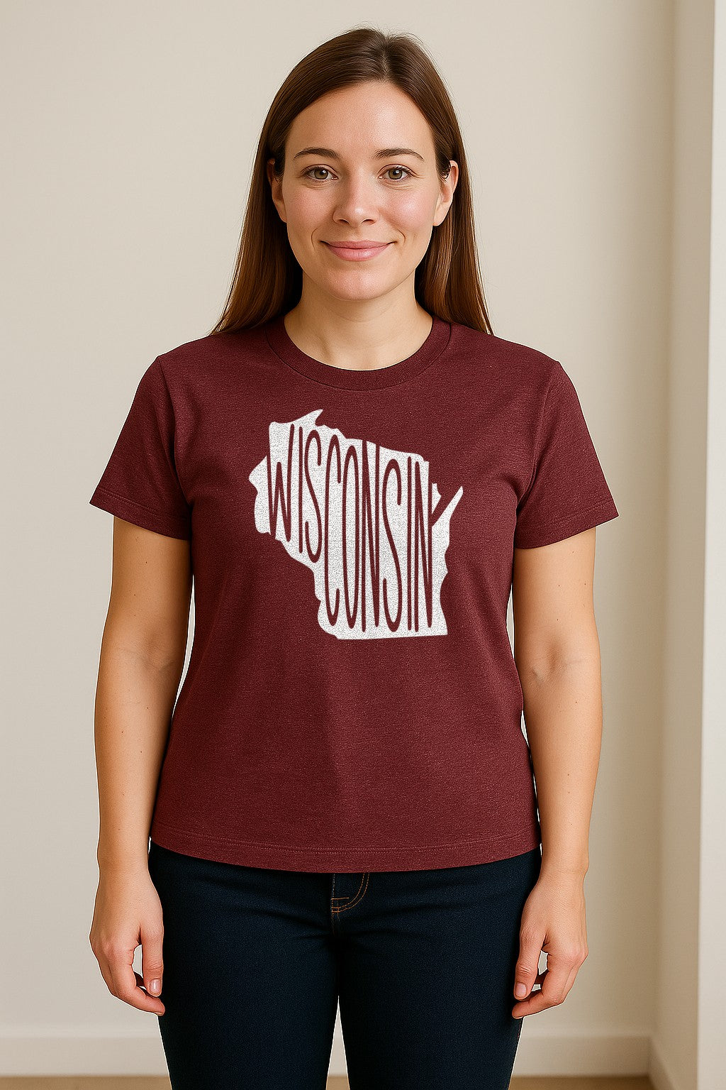 Wisconsin T-Shirt, State Outline Map Graphic for Midwest Residents and Road Trip Souvenirs