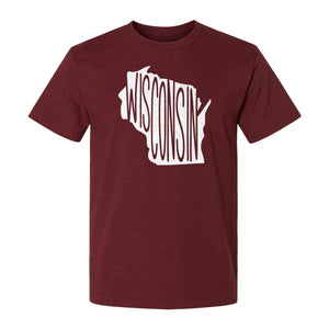 Wisconsin T-Shirt, State Outline Map Graphic for Midwest Residents and Road Trip Souvenirs