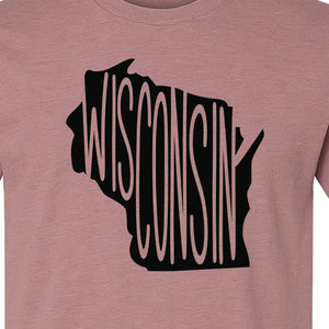 Wisconsin T-Shirt, State Outline Map Graphic for Midwest Residents and Road Trip Souvenirs