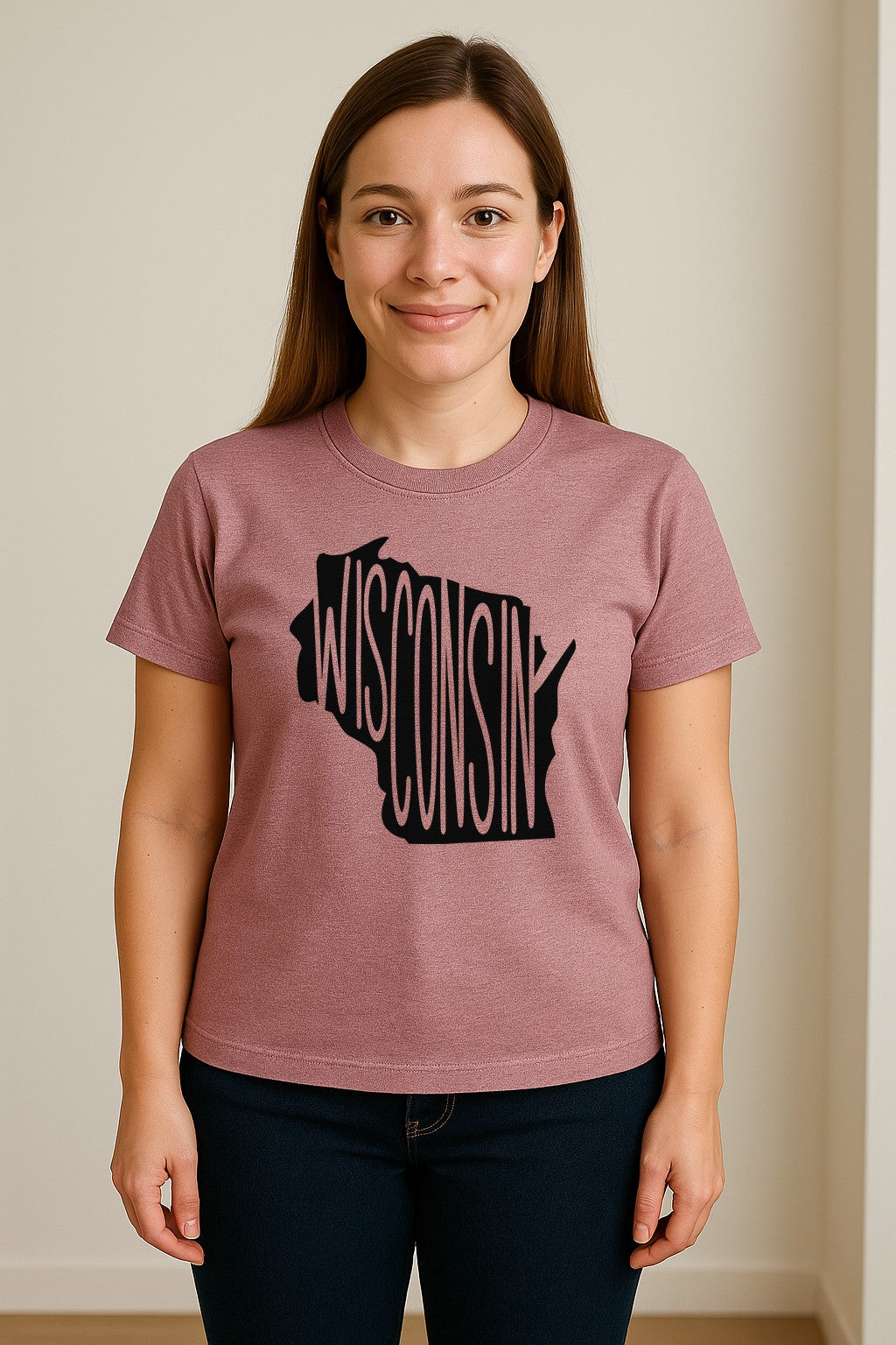Wisconsin T-Shirt, State Outline Map Graphic for Midwest Residents and Road Trip Souvenirs