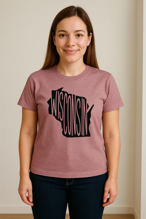 Wisconsin T-Shirt, State Outline Map Graphic for Midwest Residents and Road Trip Souvenirs
