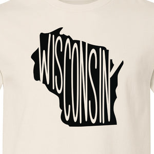 Wisconsin T-Shirt, State Outline Map Graphic for Midwest Residents and Road Trip Souvenirs