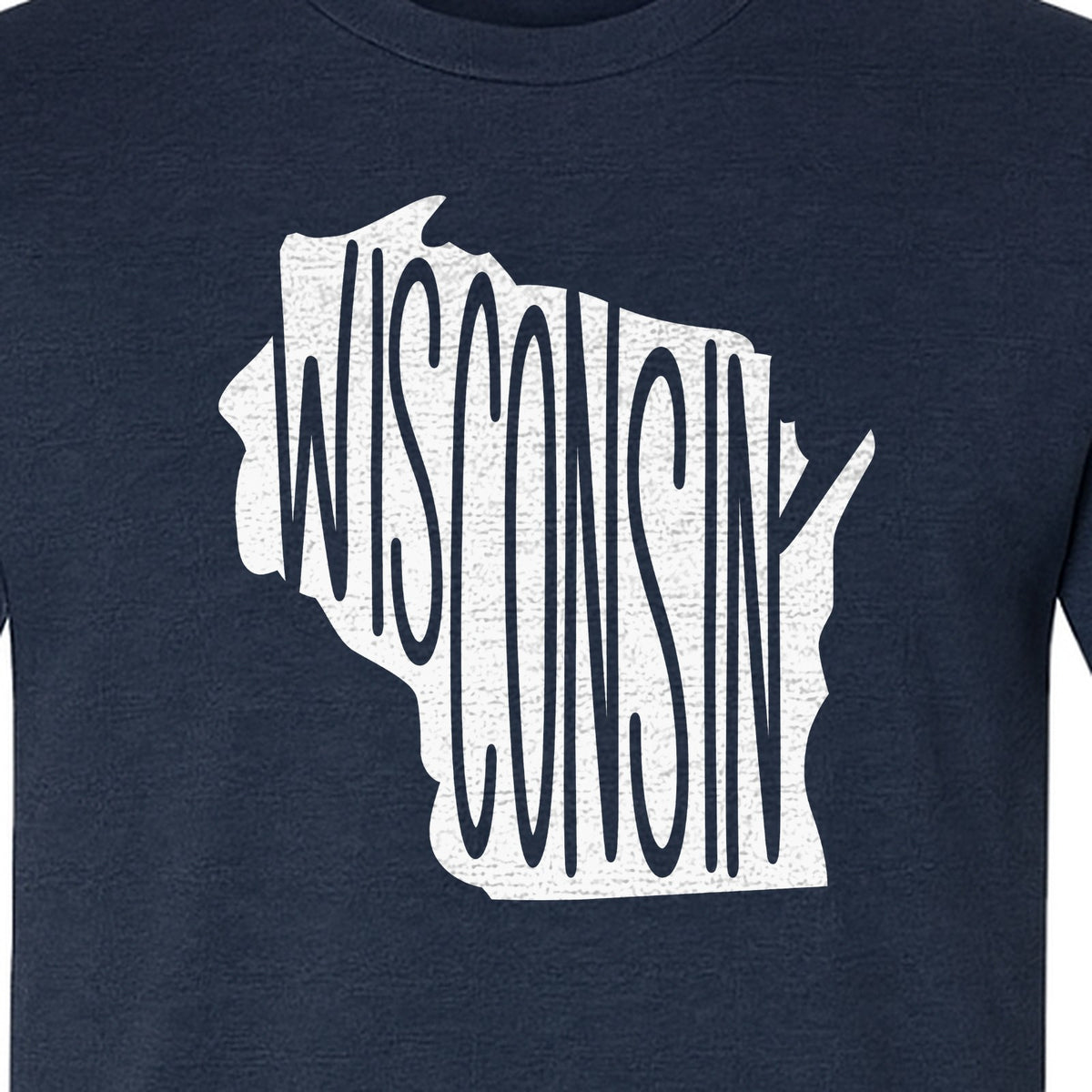 Wisconsin T-Shirt, State Outline Map Graphic for Midwest Residents and Road Trip Souvenirs