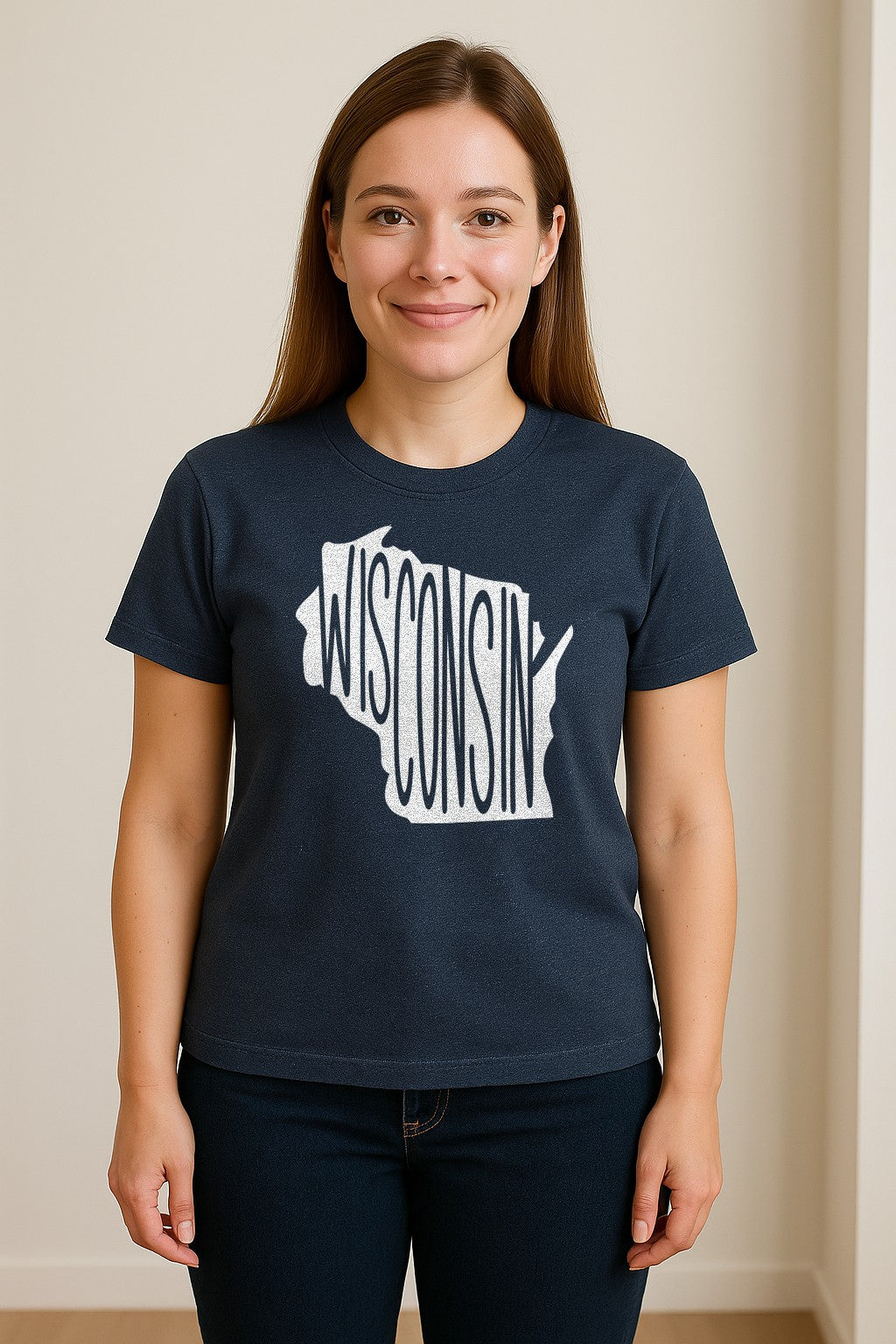 Wisconsin T-Shirt, State Outline Map Graphic for Midwest Residents and Road Trip Souvenirs