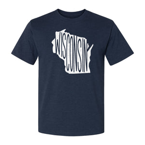 Wisconsin T-Shirt, State Outline Map Graphic for Midwest Residents and Road Trip Souvenirs