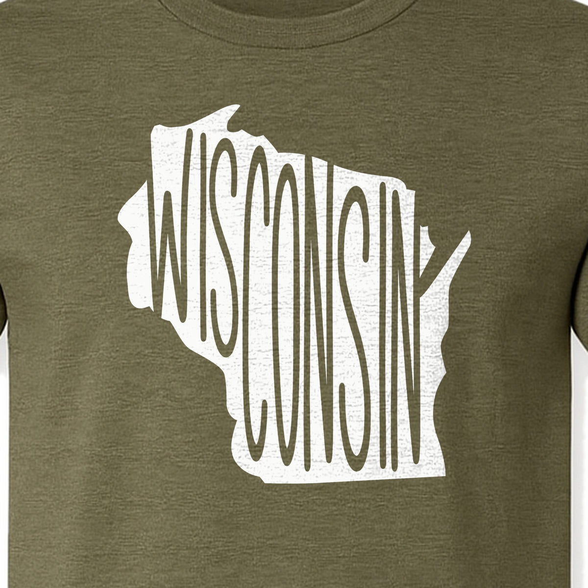 Wisconsin T-Shirt, State Outline Map Graphic for Midwest Residents and Road Trip Souvenirs