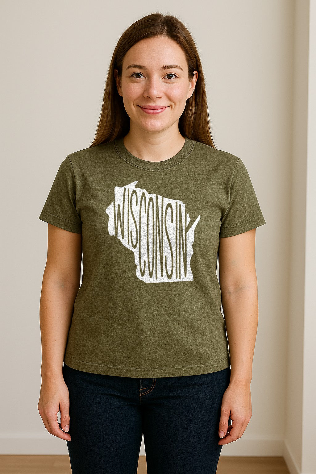 Wisconsin T-Shirt, State Outline Map Graphic for Midwest Residents and Road Trip Souvenirs