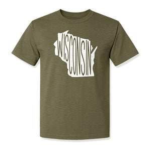 Wisconsin T-Shirt, State Outline Map Graphic for Midwest Residents and Road Trip Souvenirs