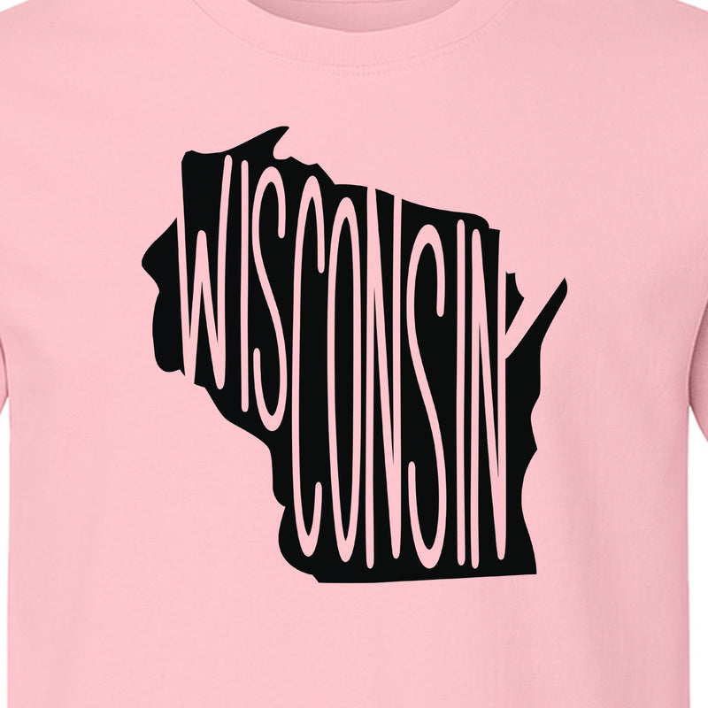 Wisconsin T-Shirt, State Outline Map Graphic for Midwest Residents and Road Trip Souvenirs
