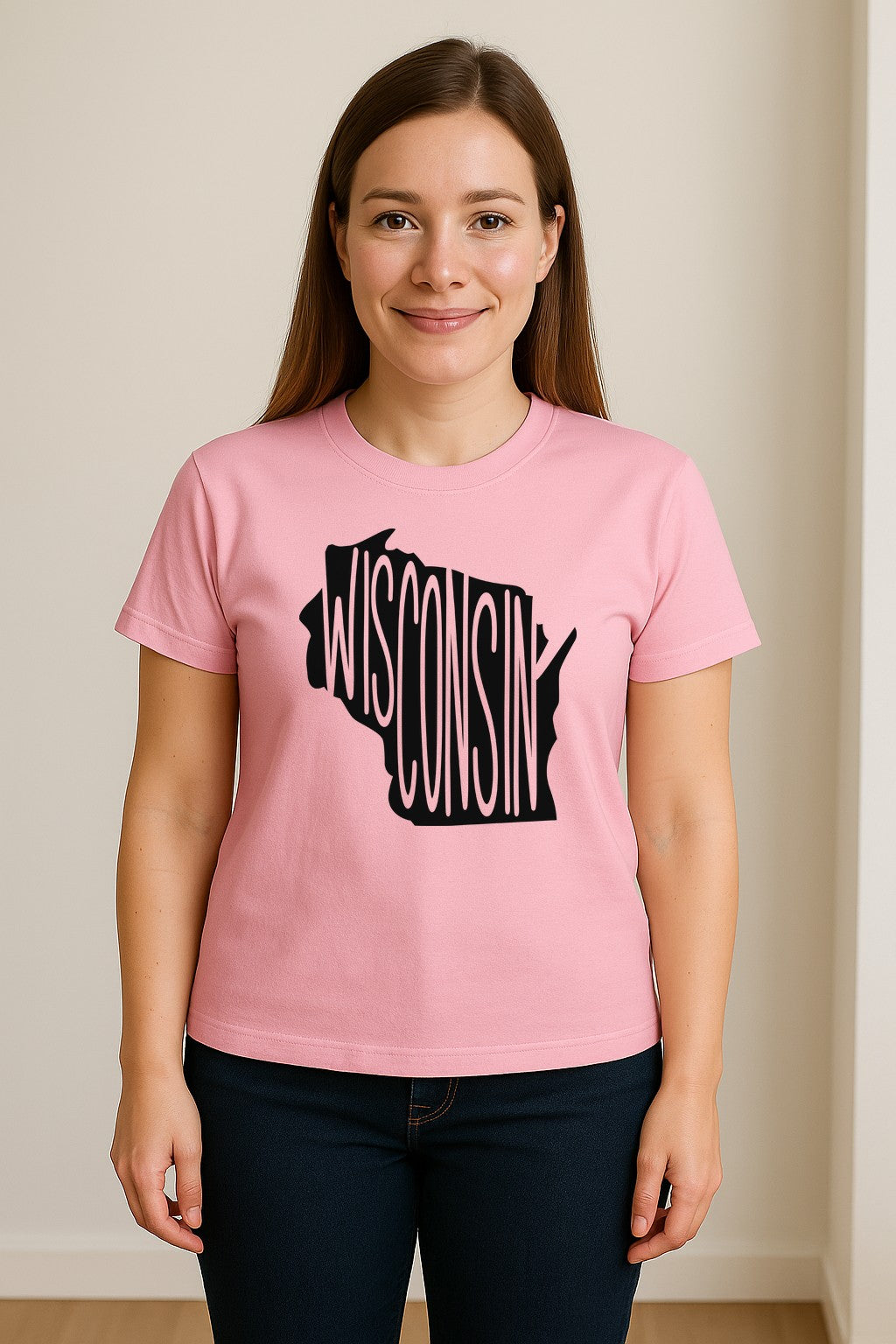 Wisconsin T-Shirt, State Outline Map Graphic for Midwest Residents and Road Trip Souvenirs