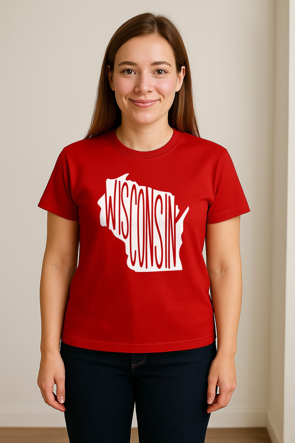 Wisconsin T-Shirt, State Outline Map Graphic for Midwest Residents and Road Trip Souvenirs
