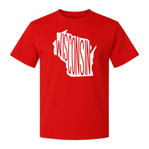 Wisconsin T-Shirt, State Outline Map Graphic for Midwest Residents and Road Trip Souvenirs