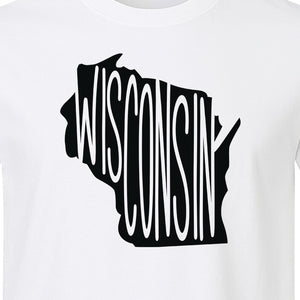Wisconsin T-Shirt, State Outline Map Graphic for Midwest Residents and Road Trip Souvenirs