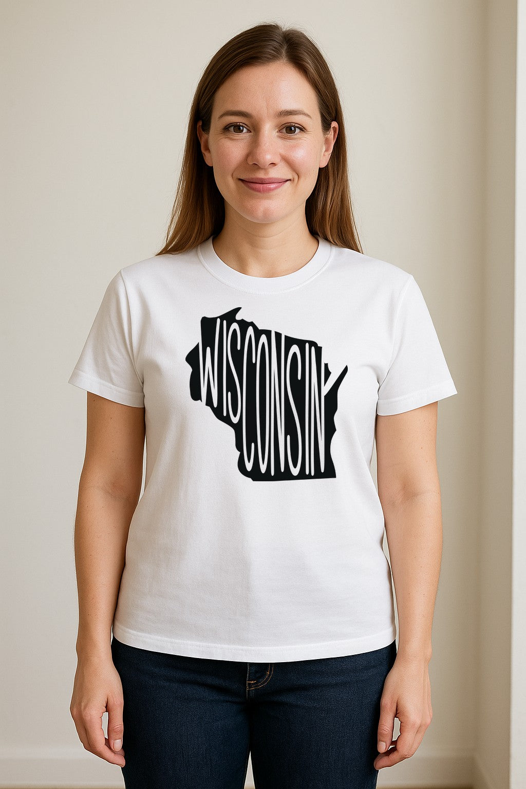 Wisconsin T-Shirt, State Outline Map Graphic for Midwest Residents and Road Trip Souvenirs