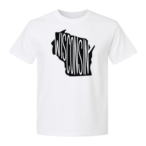 Wisconsin T-Shirt, State Outline Map Graphic for Midwest Residents and Road Trip Souvenirs