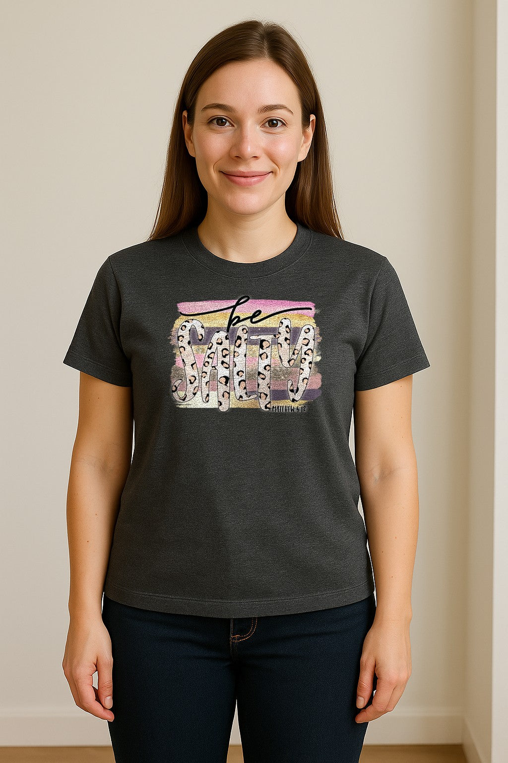 Be Salty T-Shirt, Matthew 5:13 Leopard Letter Christian Faith Graphic for Believers and Worship