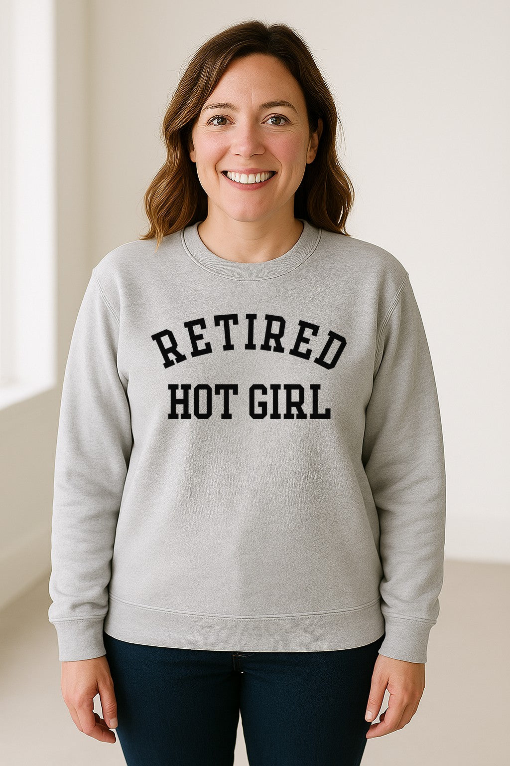 Retired Hot Girl Sweatshirt, Collegiate Lettering Bachelorette Party Crewneck for Brides