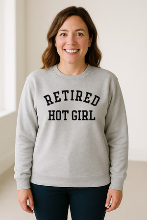Retired Hot Girl Sweatshirt, Collegiate Lettering Bachelorette Party Crewneck for Brides