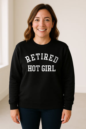 Retired Hot Girl Sweatshirt, Collegiate Lettering Bachelorette Party Crewneck for Brides