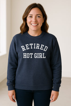 Retired Hot Girl Sweatshirt, Collegiate Lettering Bachelorette Party Crewneck for Brides