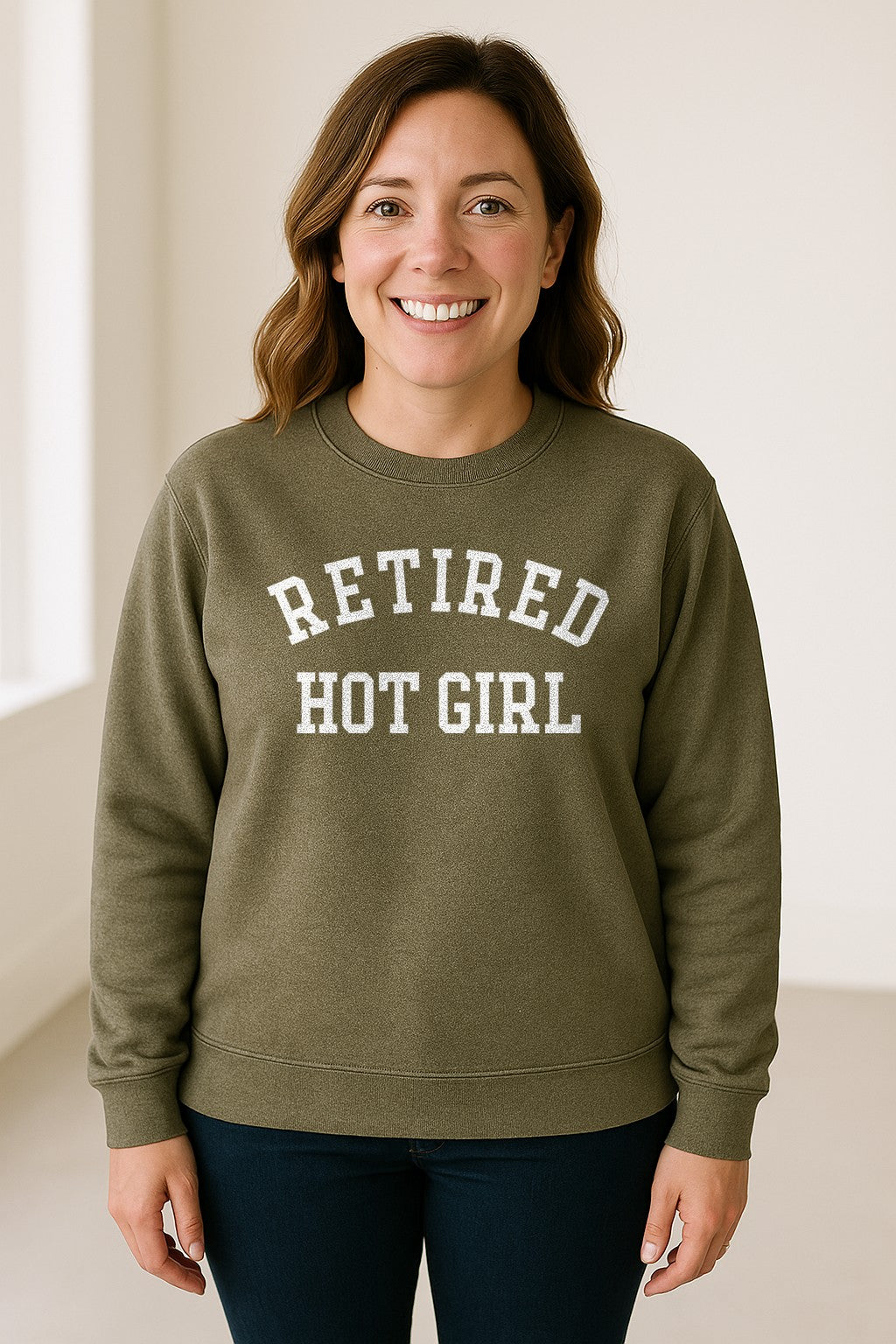 Retired Hot Girl Sweatshirt, Collegiate Lettering Bachelorette Party Crewneck for Brides