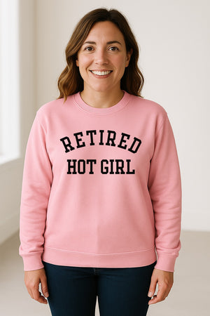 Retired Hot Girl Sweatshirt, Collegiate Lettering Bachelorette Party Crewneck for Brides