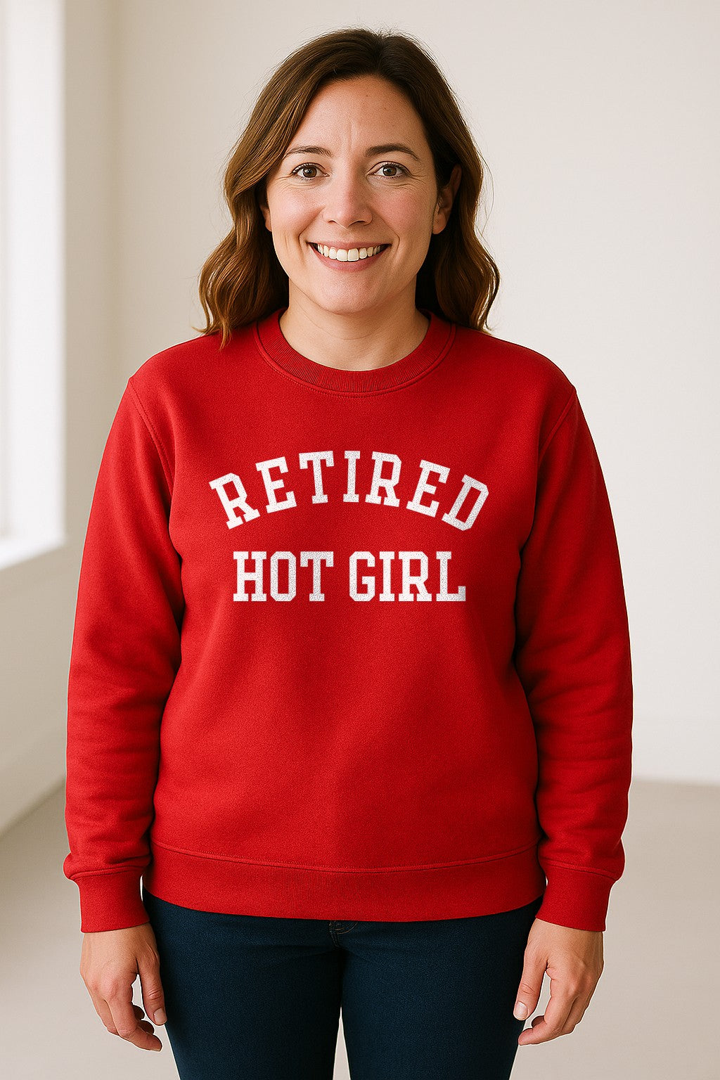 Retired Hot Girl Sweatshirt, Collegiate Lettering Bachelorette Party Crewneck for Brides