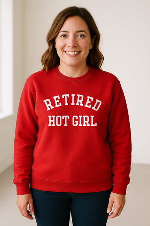 Retired Hot Girl Sweatshirt, Collegiate Lettering Bachelorette Party Crewneck for Brides
