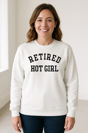 Retired Hot Girl Sweatshirt, Collegiate Lettering Bachelorette Party Crewneck for Brides