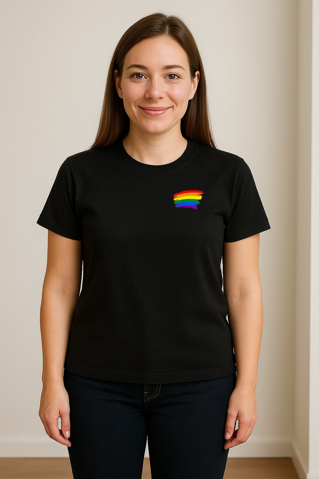 Pride Rainbow T-Shirt, Small Left Chest Brushstroke Design for LGBTQ+ Community Gifts