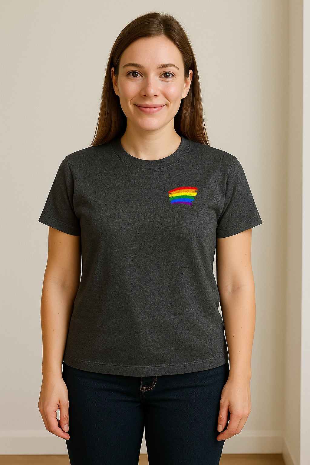 Pride Rainbow T-Shirt, Small Left Chest Brushstroke Design for LGBTQ+ Community Gifts