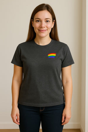 Pride Rainbow T-Shirt, Small Left Chest Brushstroke Design for LGBTQ+ Community Gifts