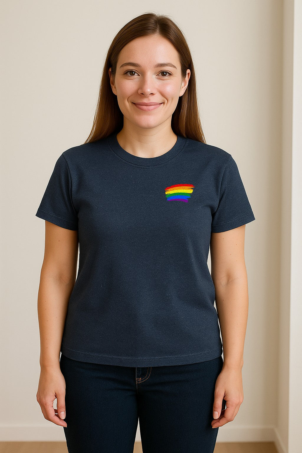 Pride Rainbow T-Shirt, Small Left Chest Brushstroke Design for LGBTQ+ Community Gifts