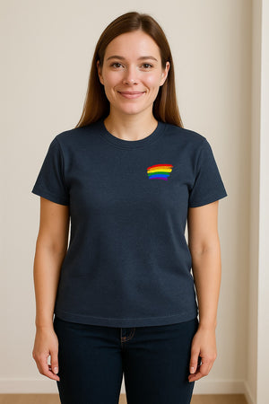 Pride Rainbow T-Shirt, Small Left Chest Brushstroke Design for LGBTQ+ Community Gifts
