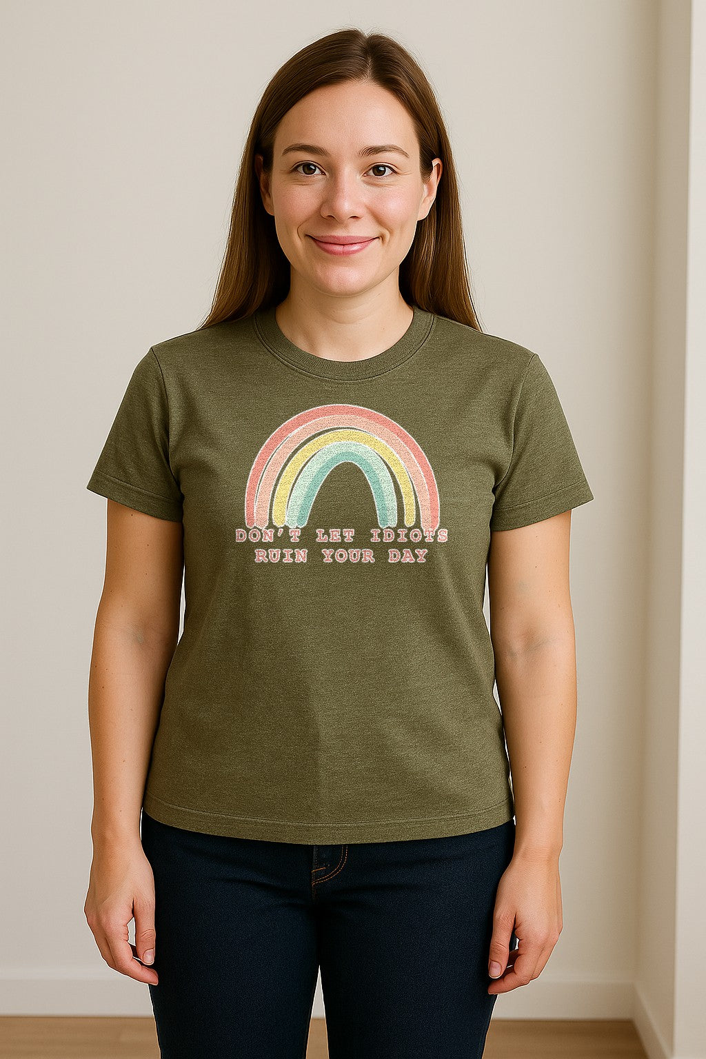 Sarcastic Rainbow T-Shirt, Don't Let Idiots Ruin Your Day Graphic for Friends