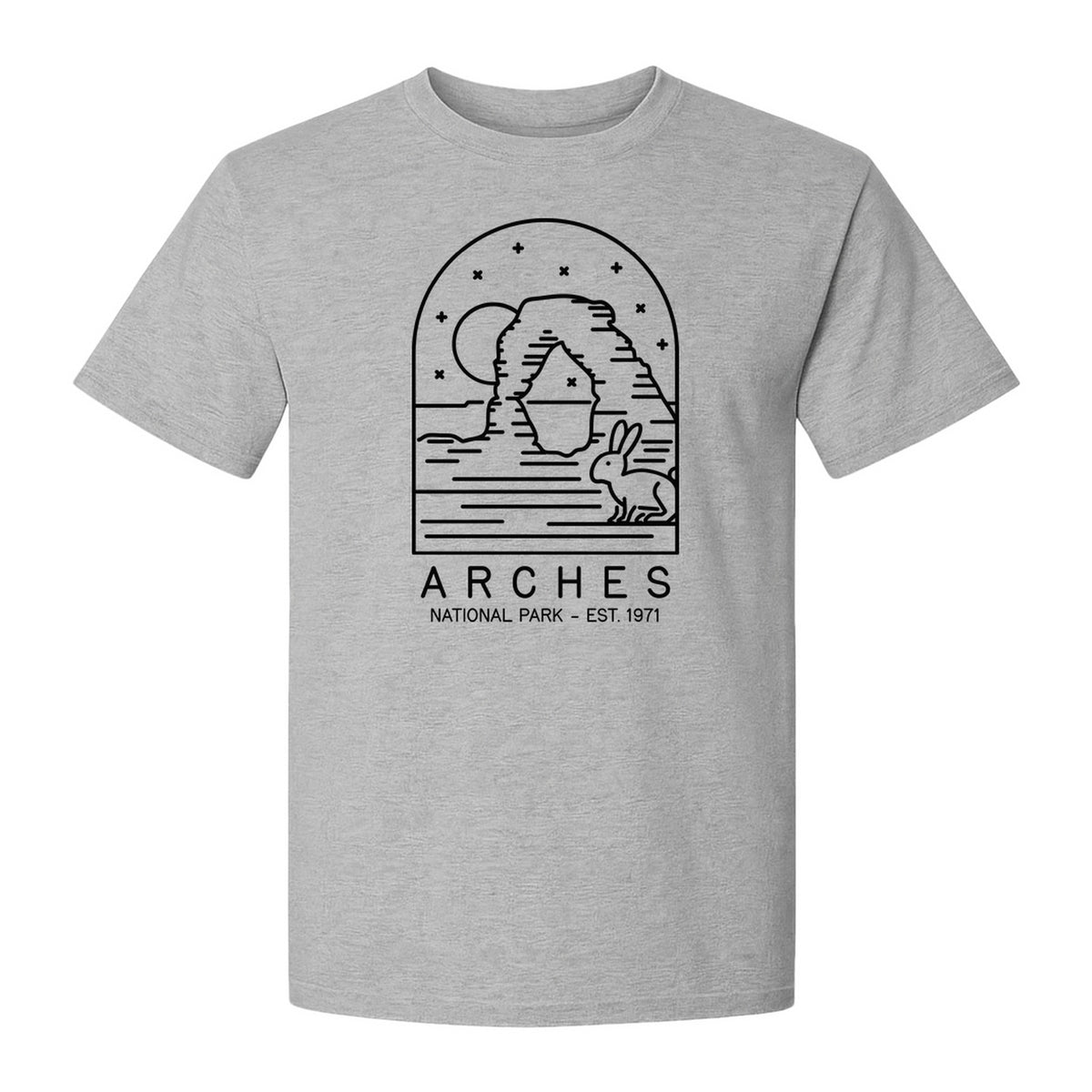 Arches National Park T-Shirt, Desert Arch and Rabbit Graphic for Utah Hiking Trips