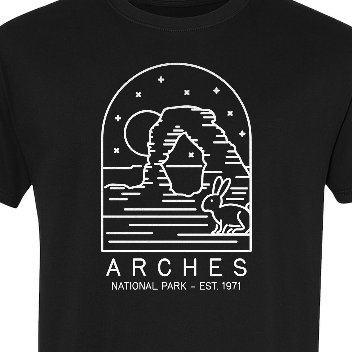 Arches National Park T-Shirt, Desert Arch and Rabbit Graphic for Utah Hiking Trips