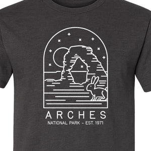 Arches National Park T-Shirt, Desert Arch and Rabbit Graphic for Utah Hiking Trips