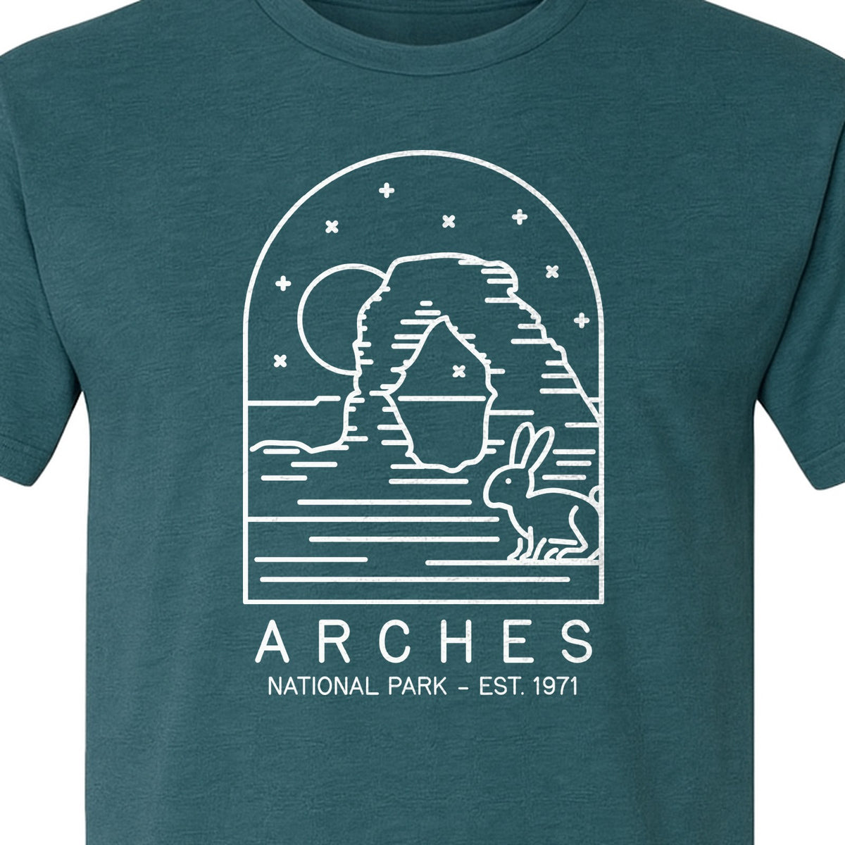 Arches National Park T-Shirt, Desert Arch and Rabbit Graphic for Utah Hiking Trips
