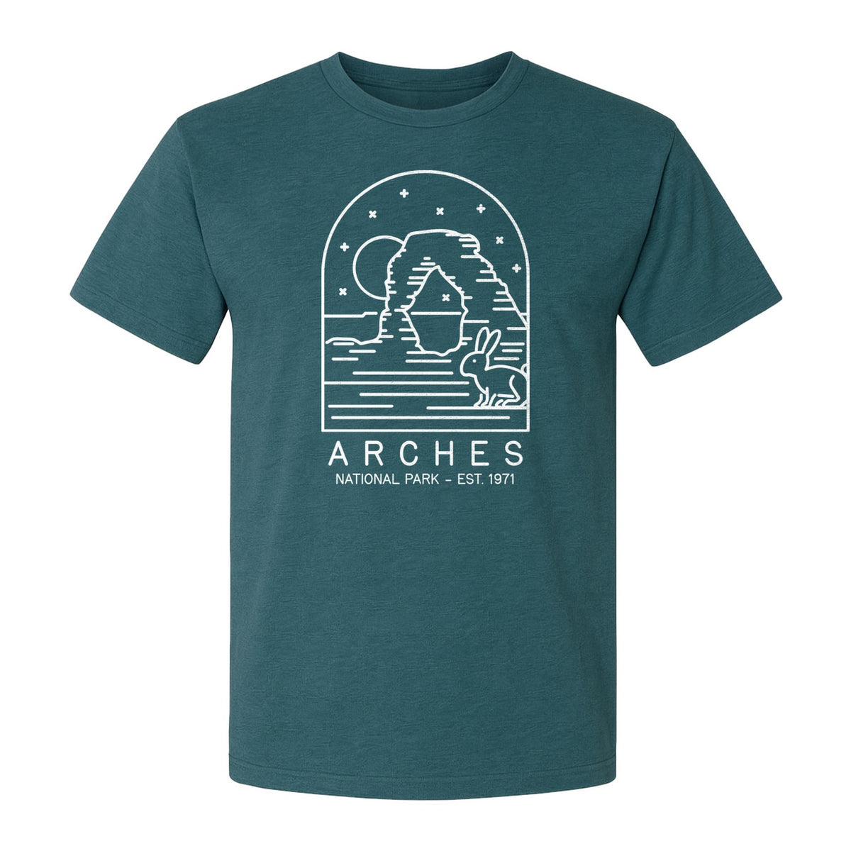 Arches National Park T-Shirt, Desert Arch and Rabbit Graphic for Utah Hiking Trips