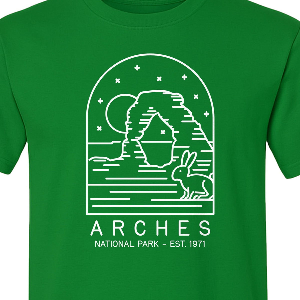 Arches National Park T-Shirt, Desert Arch and Rabbit Graphic for Utah Hiking Trips