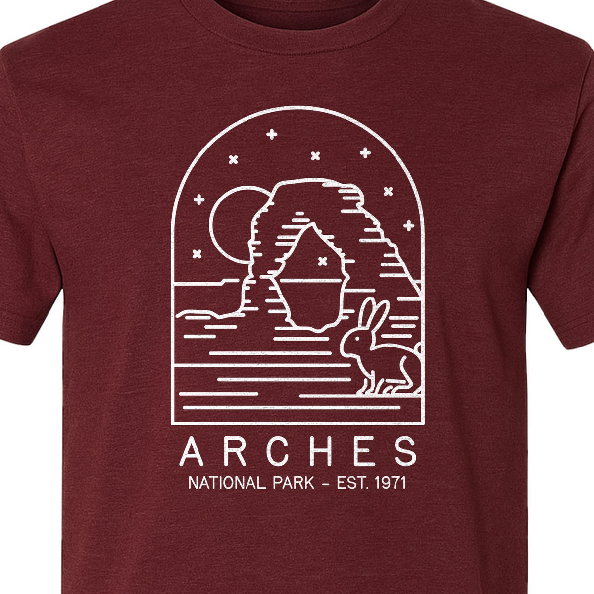 Arches National Park T-Shirt, Desert Arch and Rabbit Graphic for Utah Hiking Trips